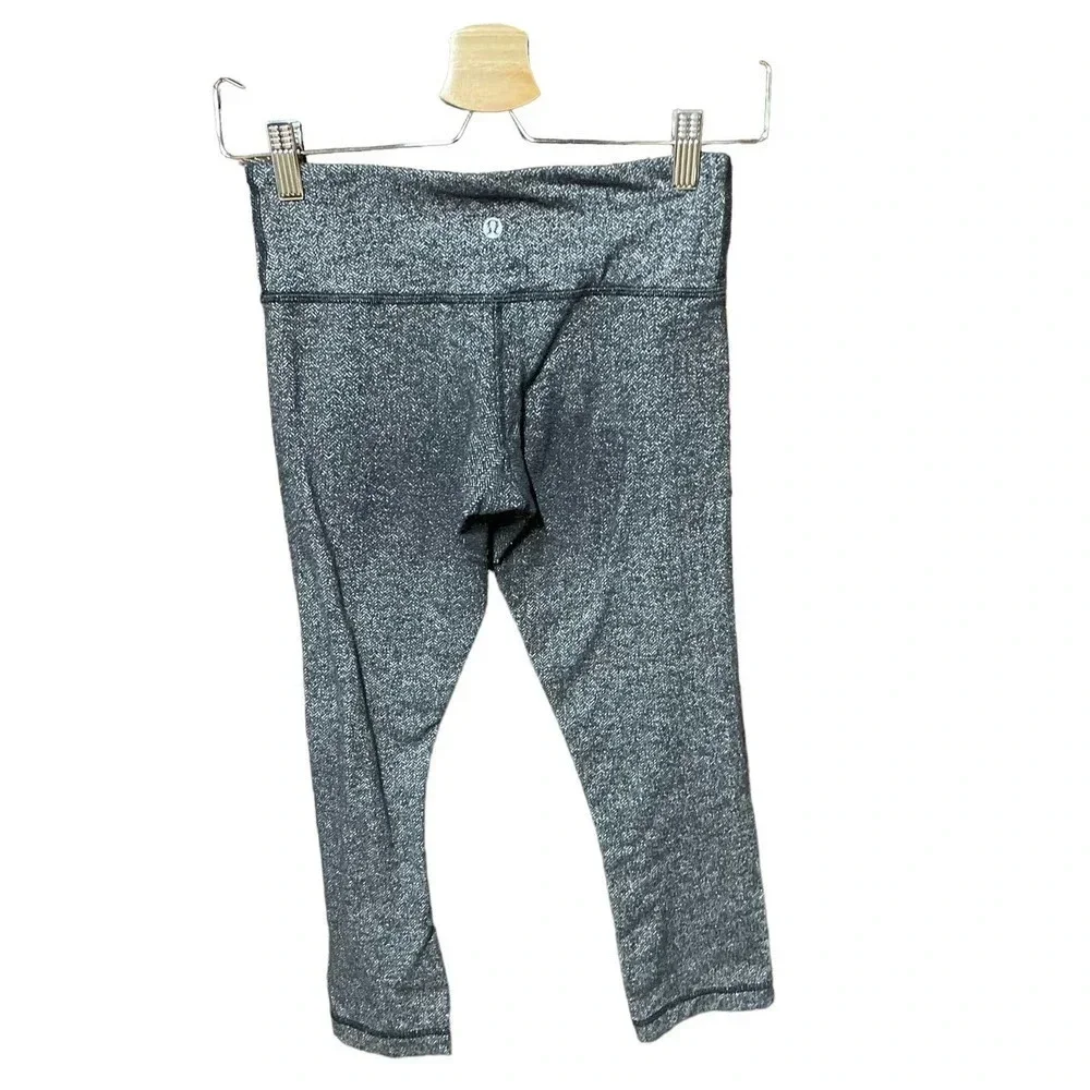 Lululemon Wunder Under Crop‎ Herringbone Black / Black Size 4